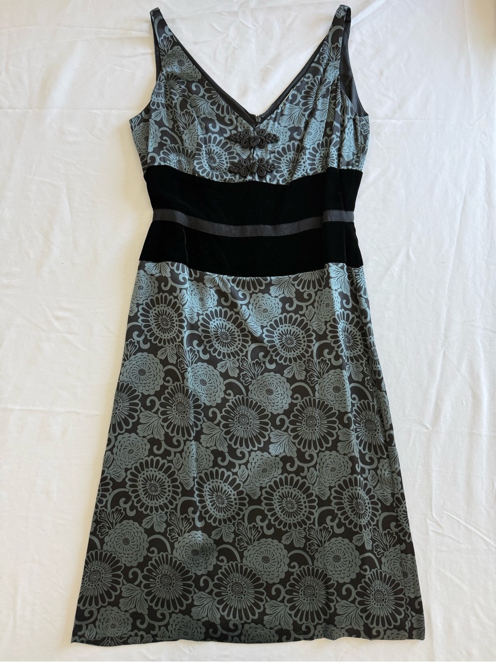Tabitha Black and Light Blue Floral Velvet and Silk Dress